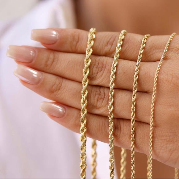 14K Solid Gold Diamond Cut Rope Chain Necklace 1mm-4mm Women's 18